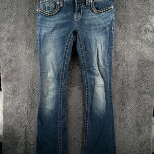 Miss Me Signature Rise Boot Cut Blue Denim Jeans Back Flap Pockets Women 26